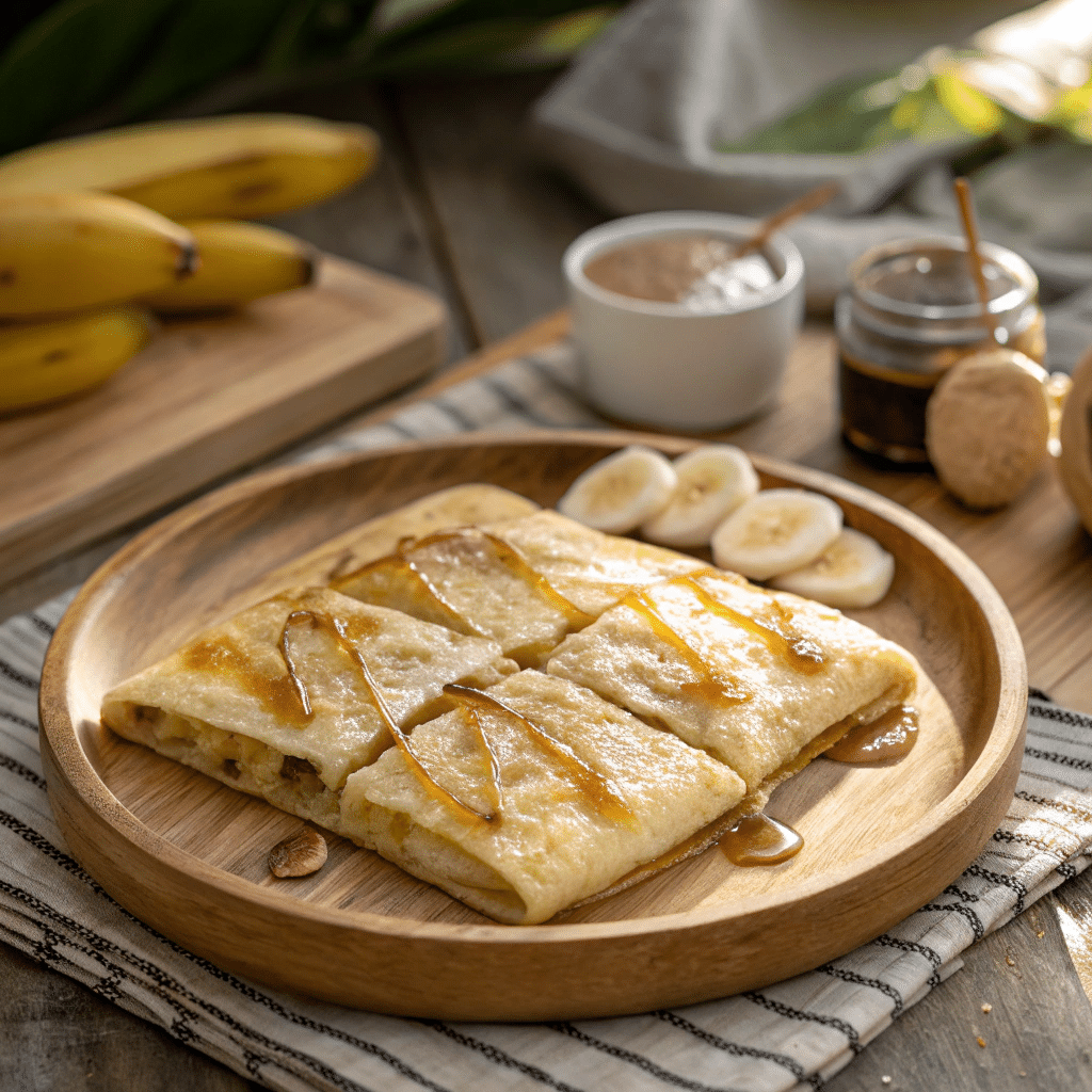 Thai roti with banana and condensed milk