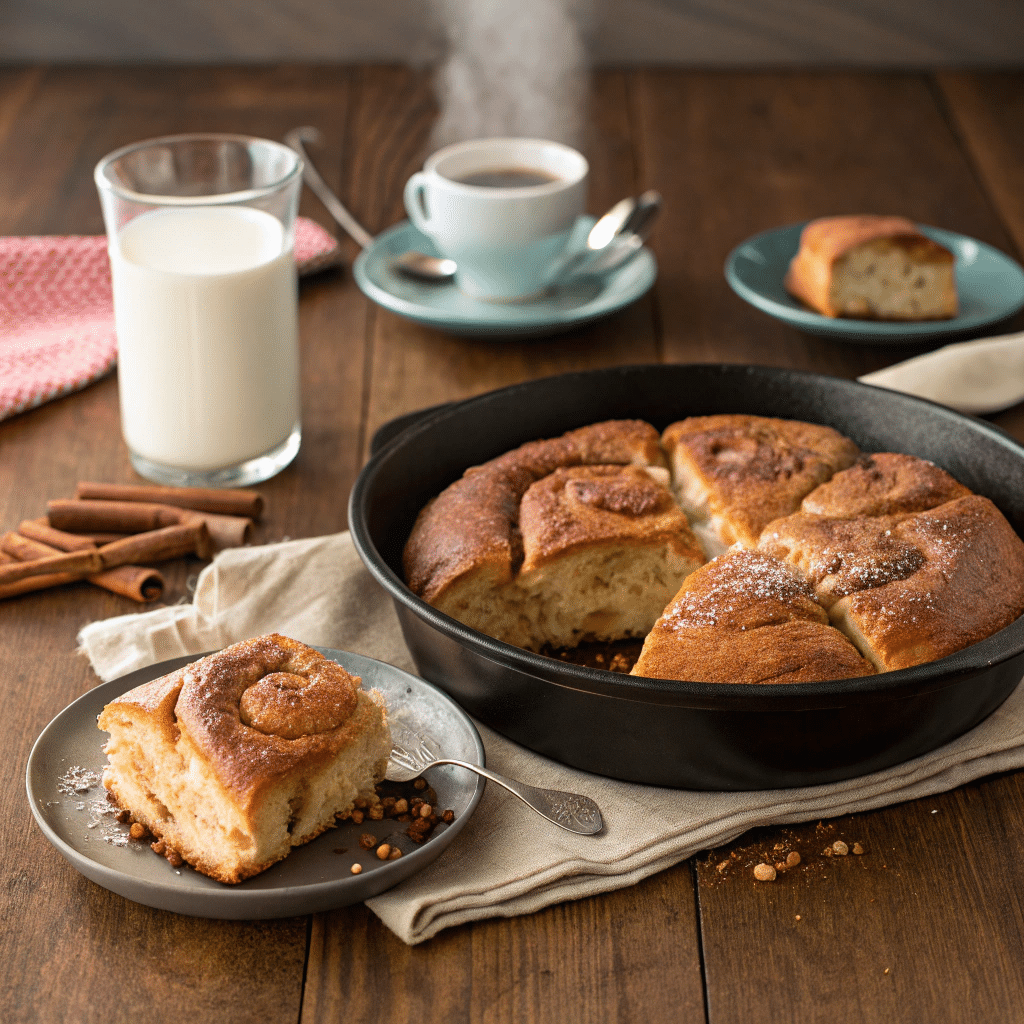 A beautifully baked cinnamon sugar skillet bread