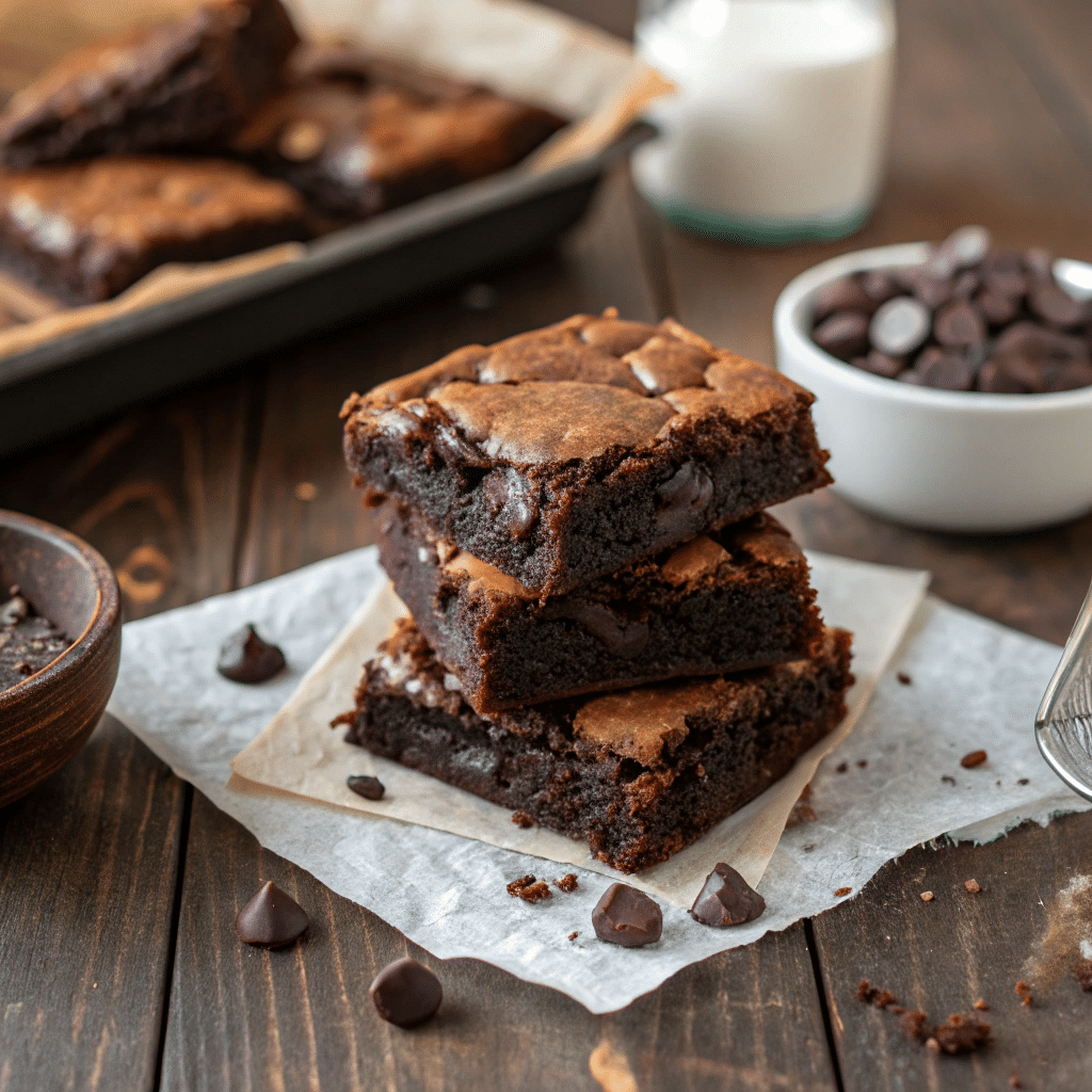stack of fudgy gluten free brownies