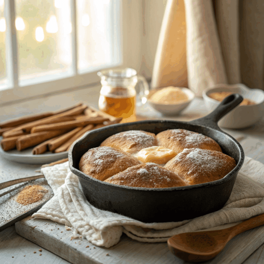 freshly baked cinnamon sugar skillet bread