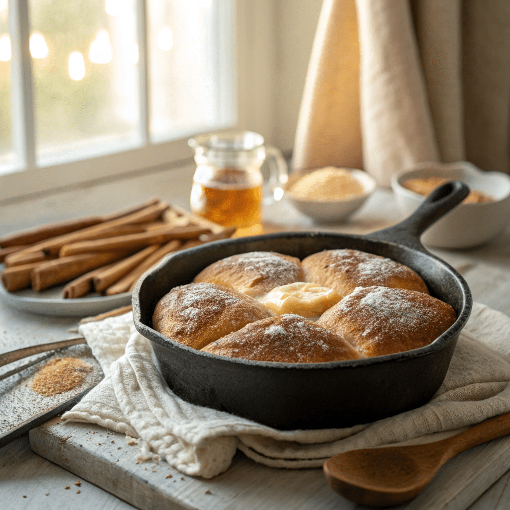 freshly baked cinnamon sugar skillet bread