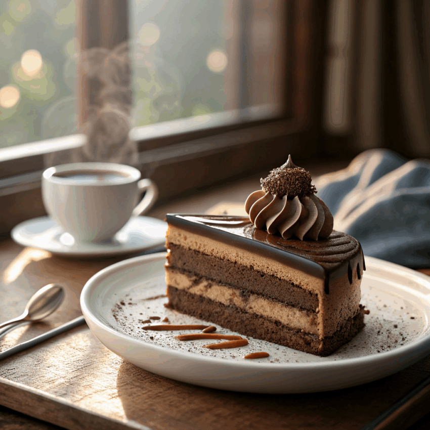 mocha mousse cake slice