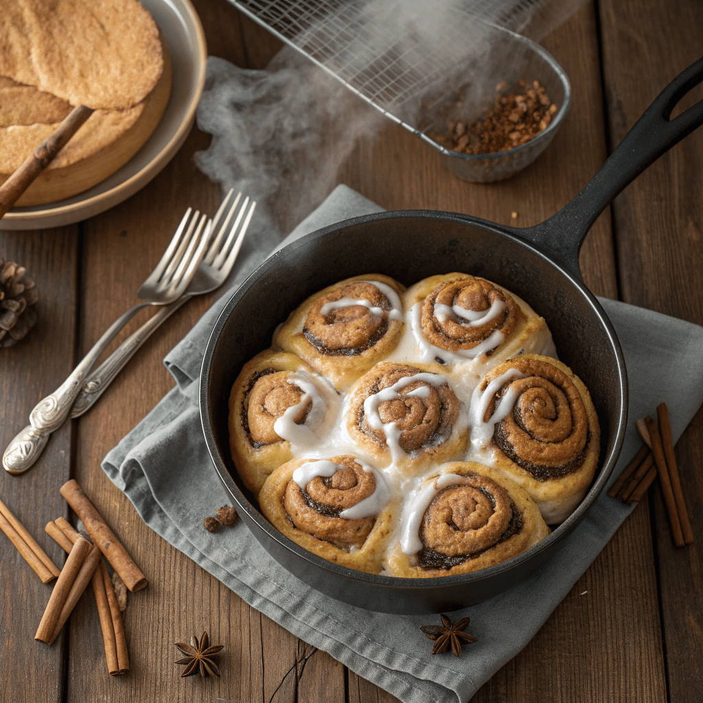A pan of gooey cinnamon roll bake