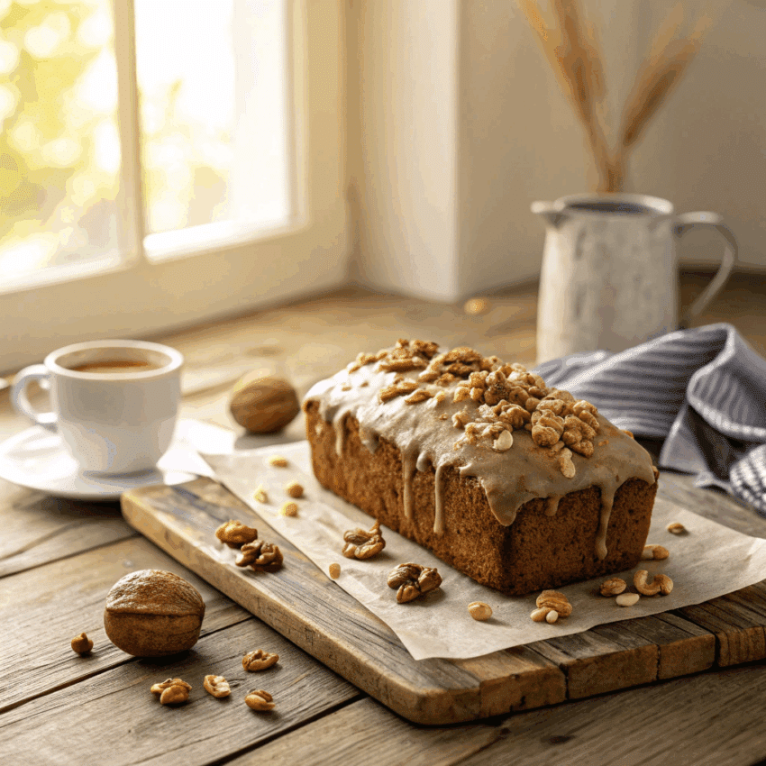 freshly baked walnut coffee cake loaf