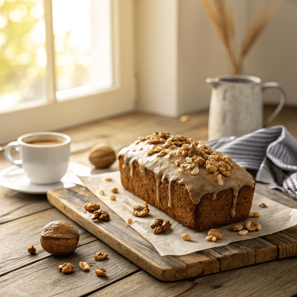 freshly baked walnut coffee cake loaf