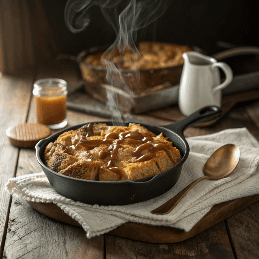 golden skillet bread pudding baked