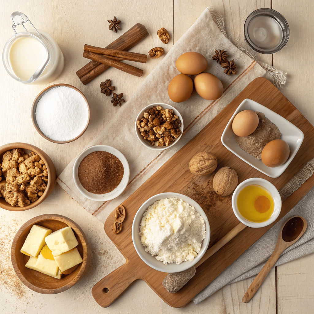 all ingredients for a coffee walnut cake