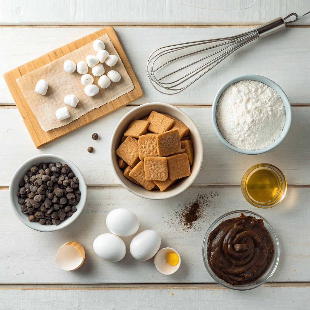 all ingredients for one pan s’mores brownies