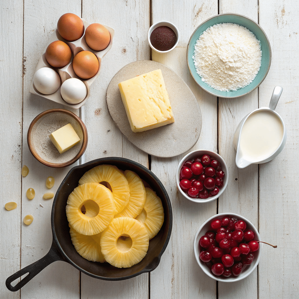 fresh ingredients for a pineapple upside down cake