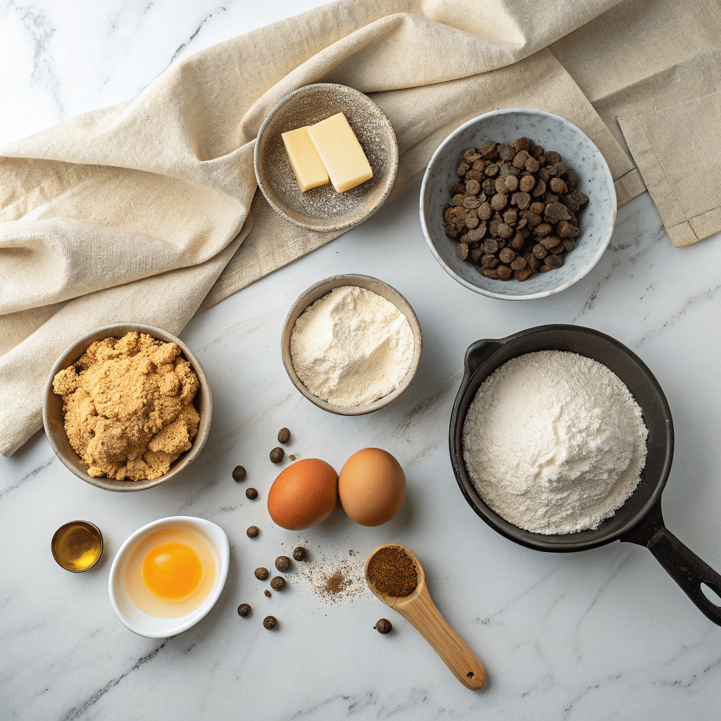f ingredients for a skillet chocolate chip cookie