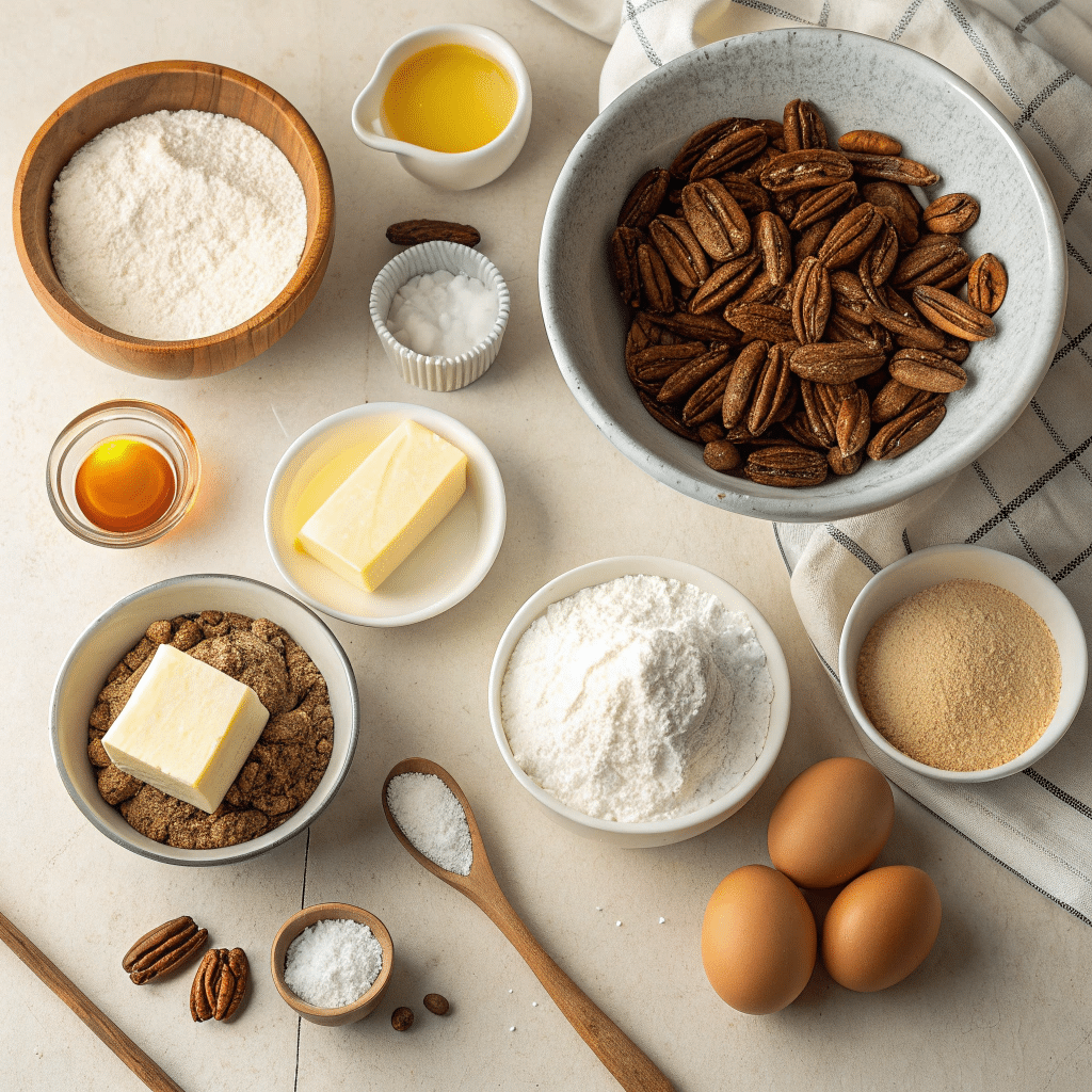 all ingredients for pecan pie bars