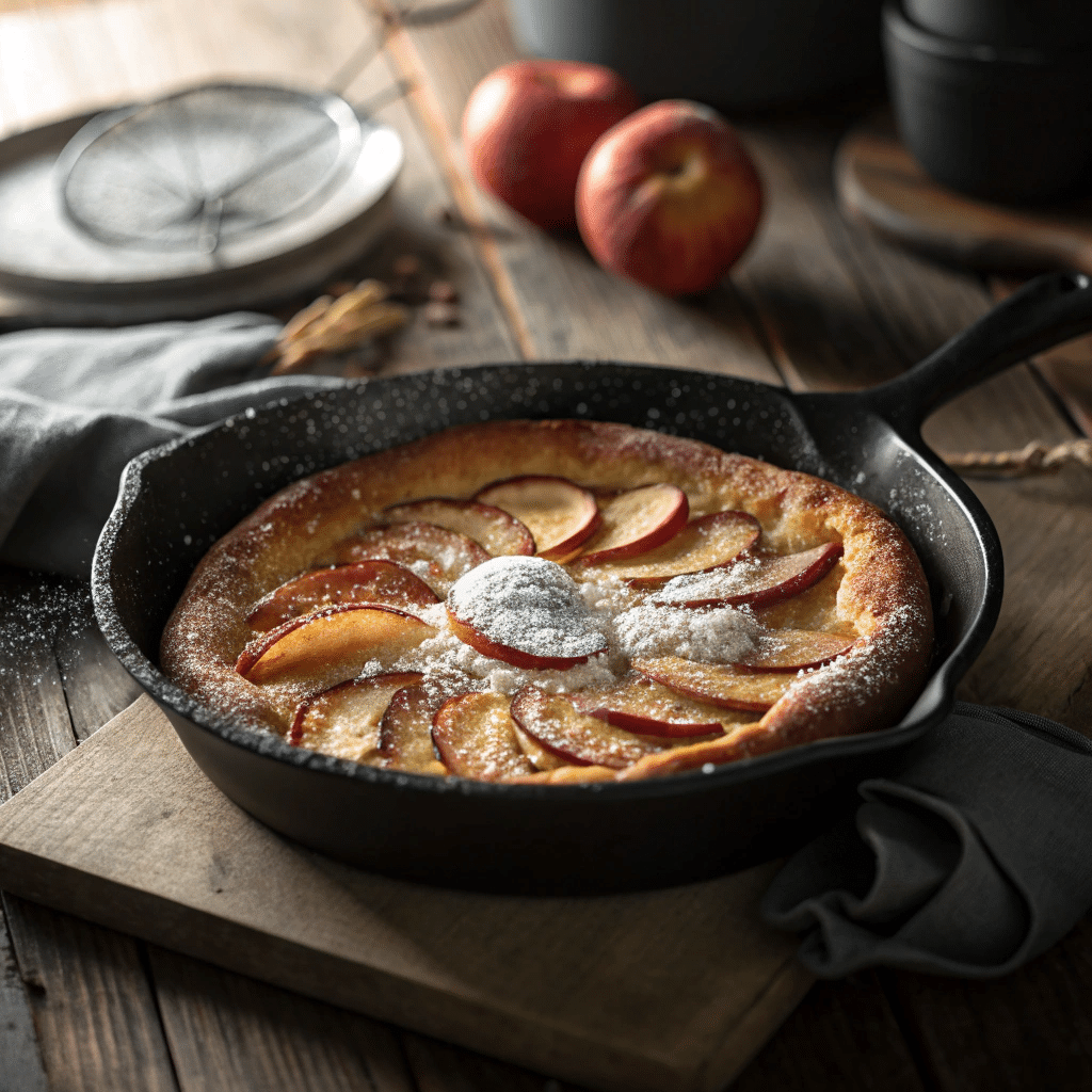 freshly baked apple skillet pancake