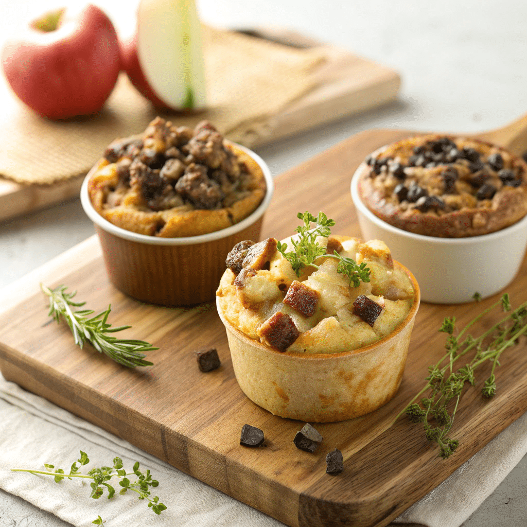 small bread pudding servings with different flavors