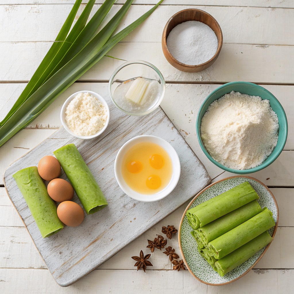 ingredients for dadar gulung pandan coconut crepe