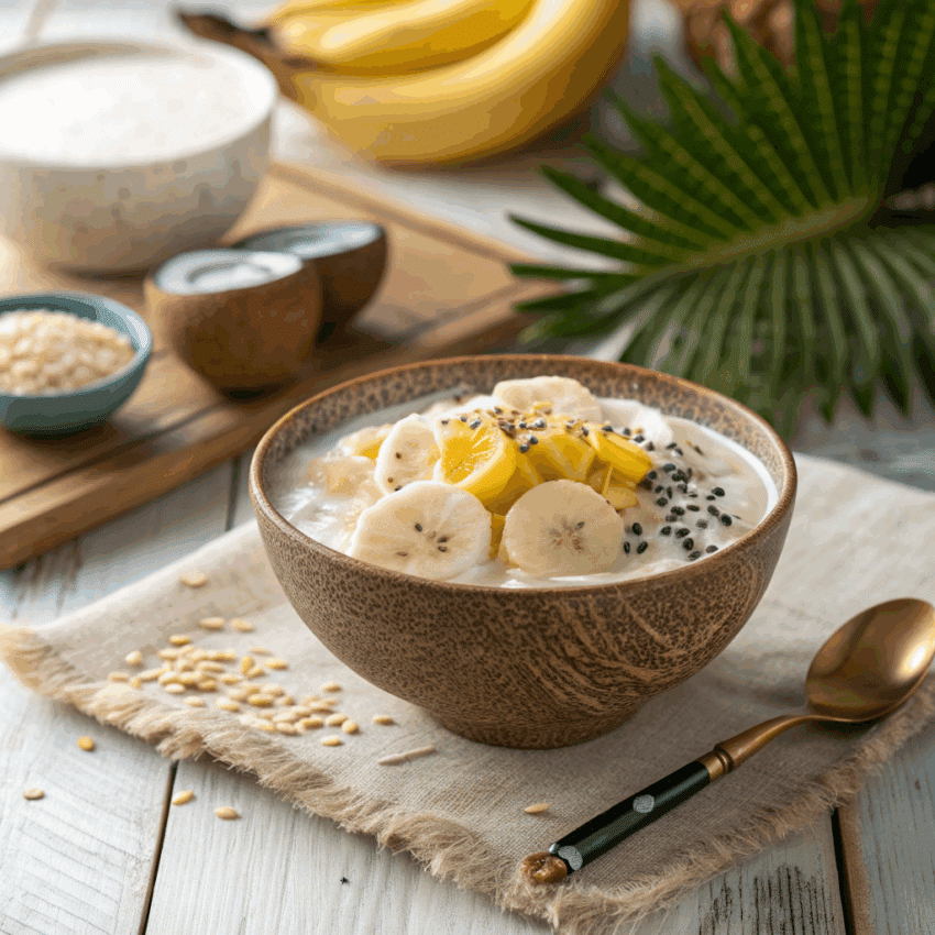 bowl of Vietnamese banana tapioca pudding