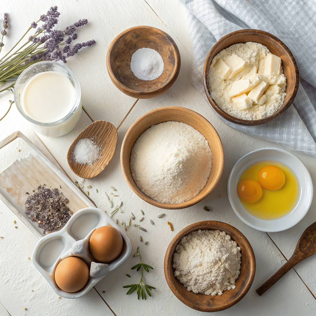 ingredients for coconut lavender loaf cake