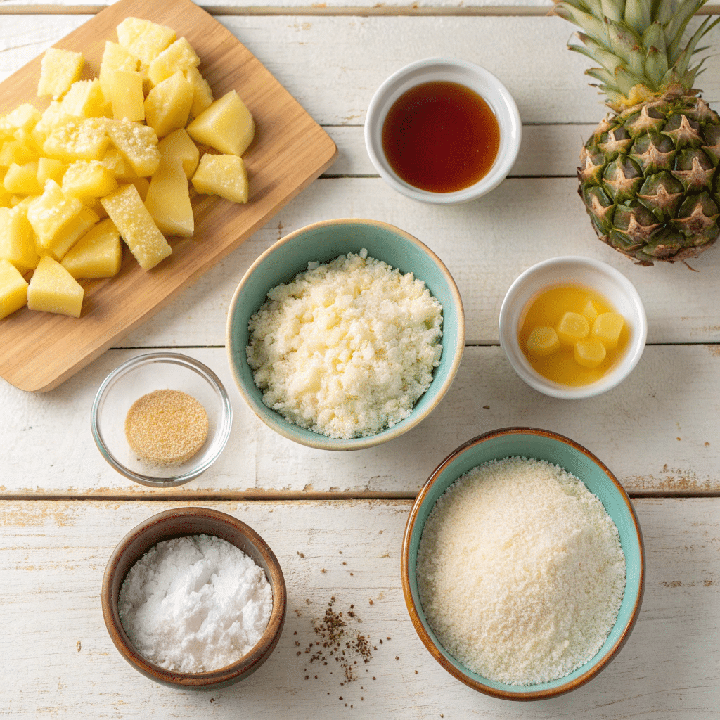 ingredients for pineapple coconut cassava bars