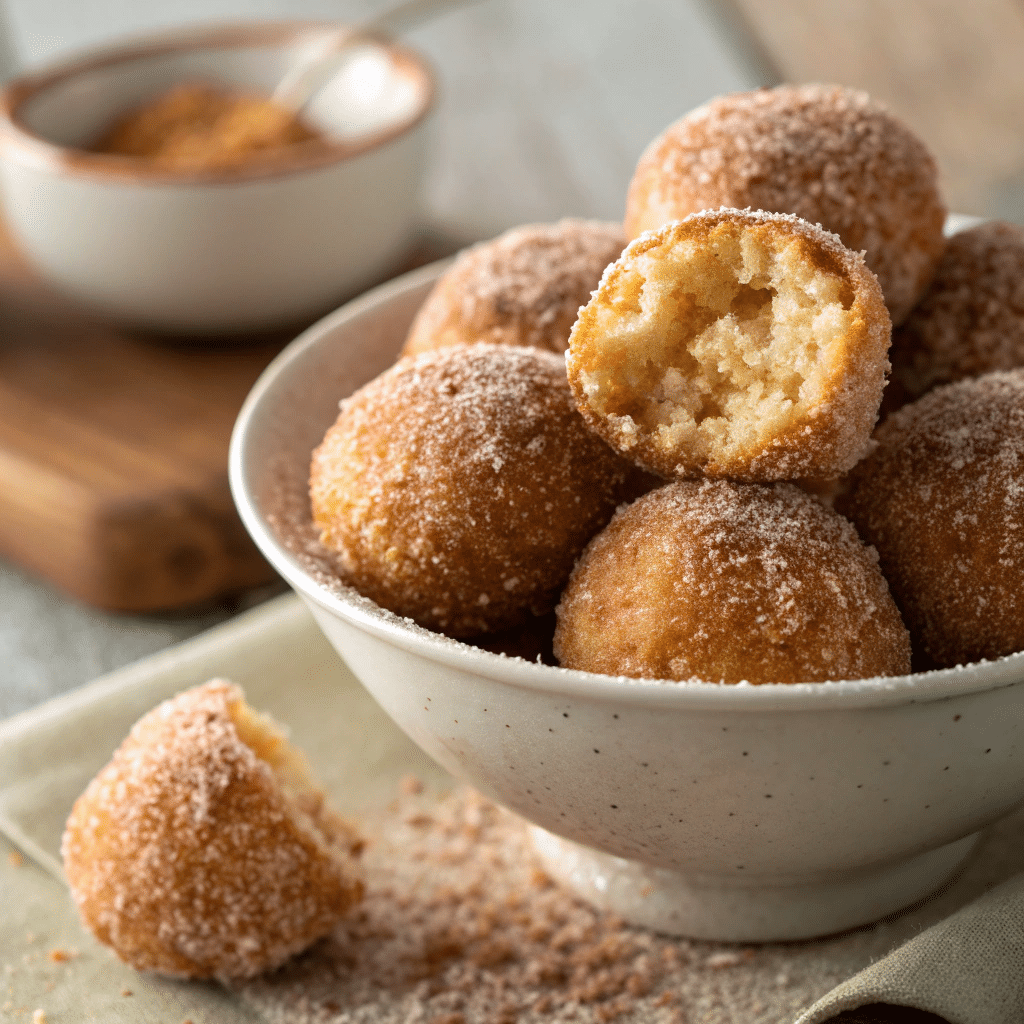 freshly baked cinnamon sugar donut holes