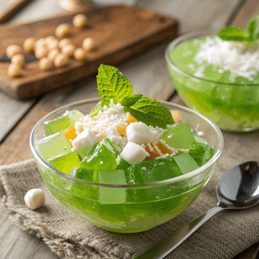 bowl of Buko Pandan Filipino Salad Dessert