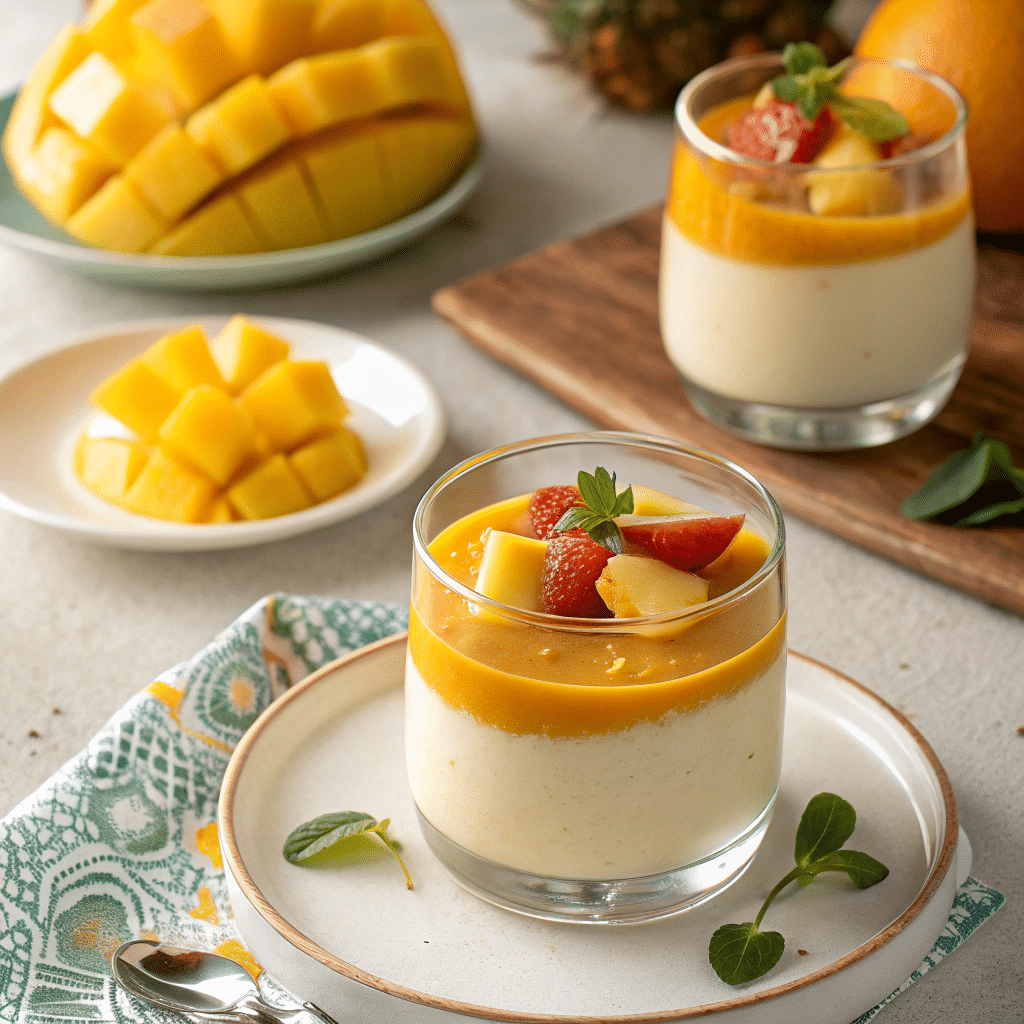 Silky mango panna cotta