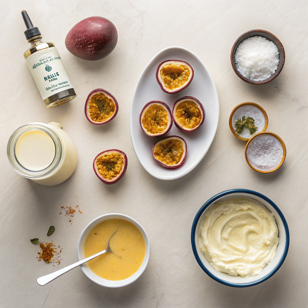 all ingredients for passion fruit whipped mousse