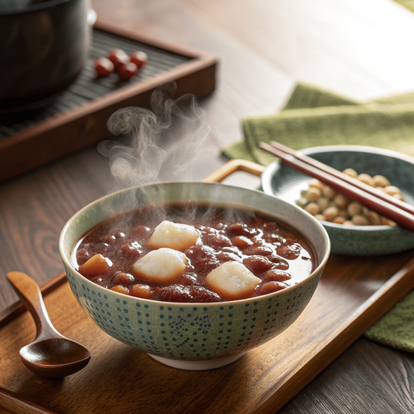 bowl of Japanese zenzai sweet mochi soup
