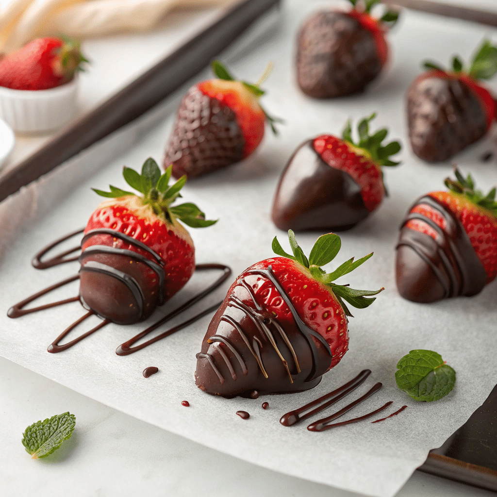 chocolate-covered strawberries with glossy dark chocolate drizzle