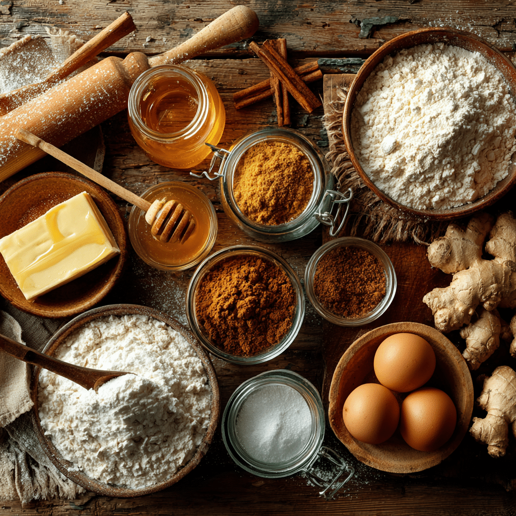 ingredients for Polish honey gingerbread cookies