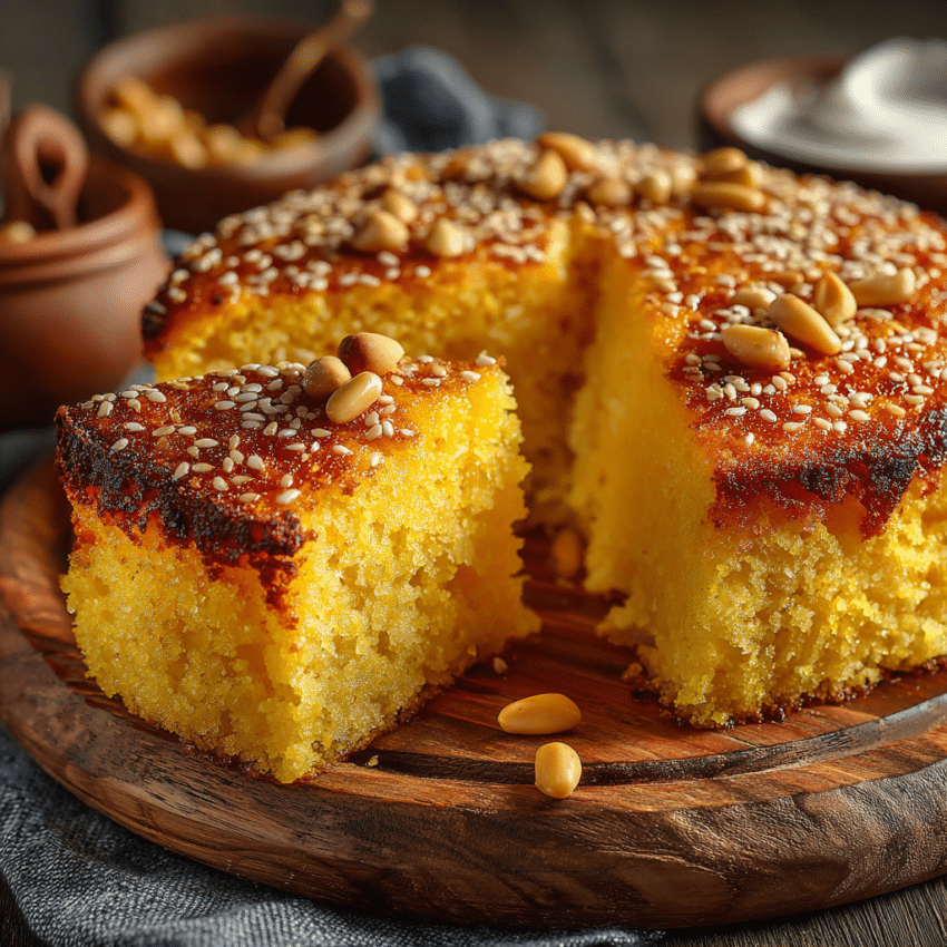 freshly baked Lebanese Sfouf turmeric semolina cake