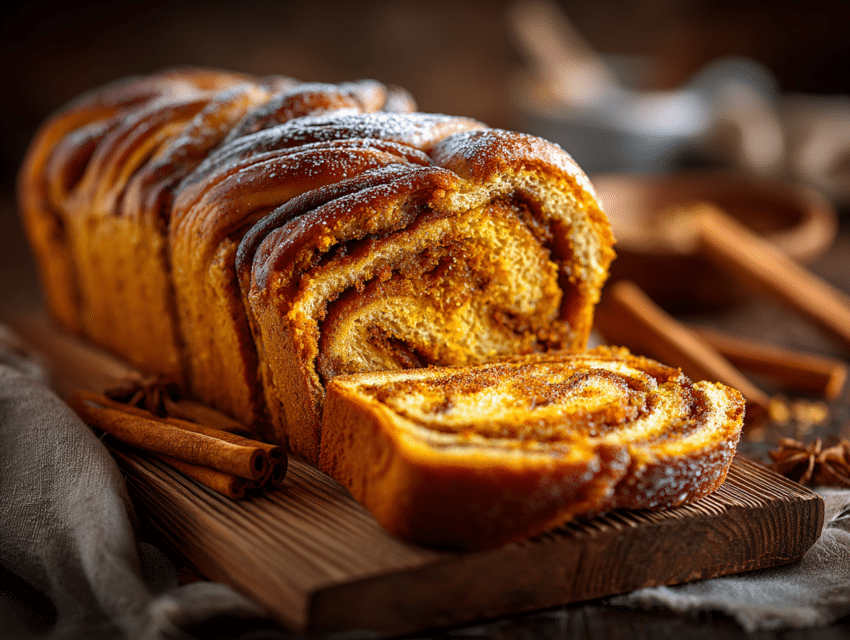 freshly baked pumpkin spice babka loaf