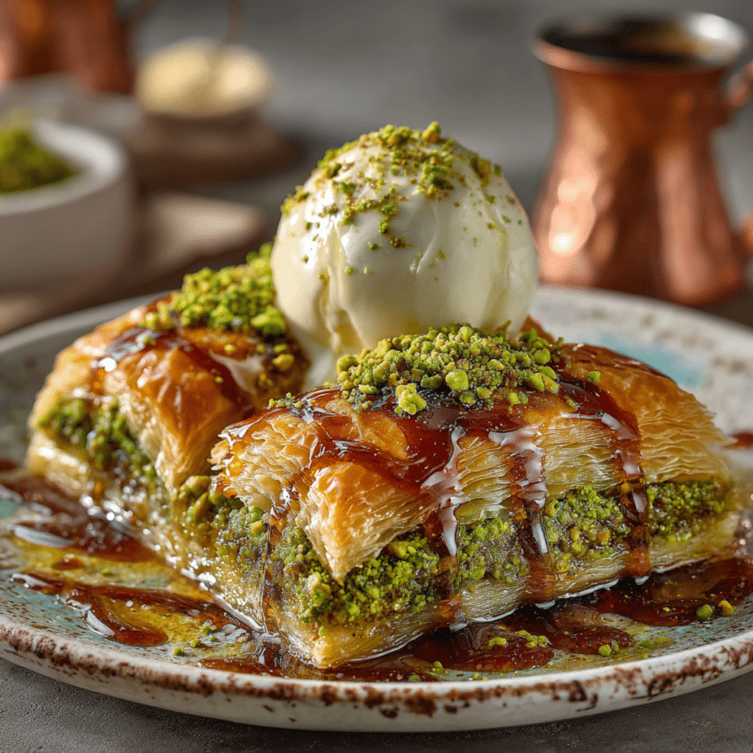 Turkish katmer pistachio pastry