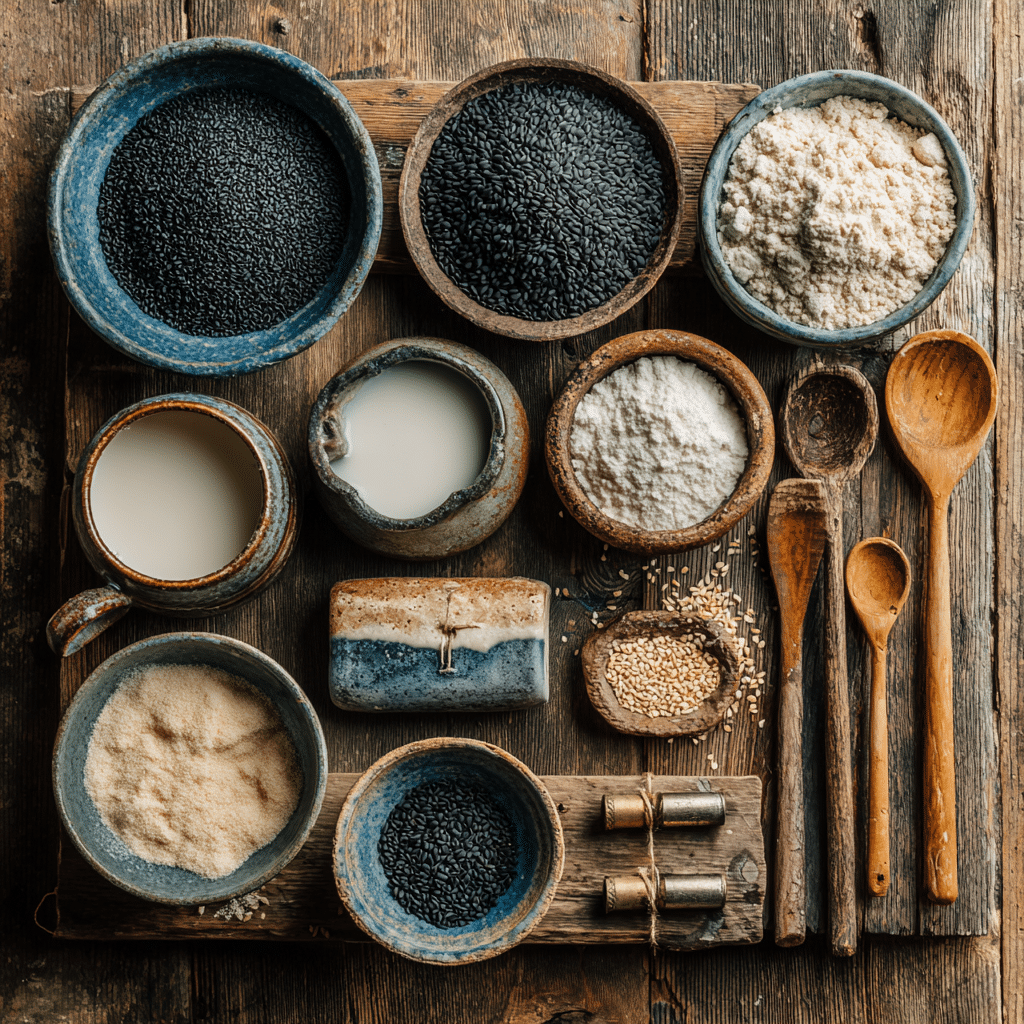 Ingredients for black sesame pudding