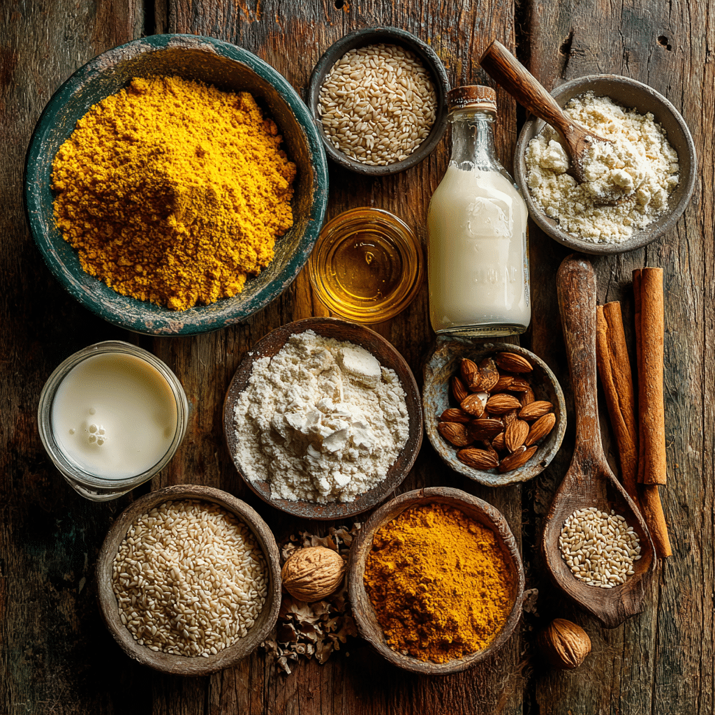 ingredients for Lebanese Sfouf turmeric semolina cake