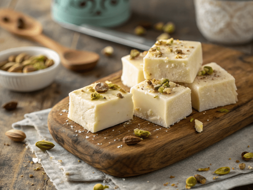 decadent white chocolate champagne fudge squares