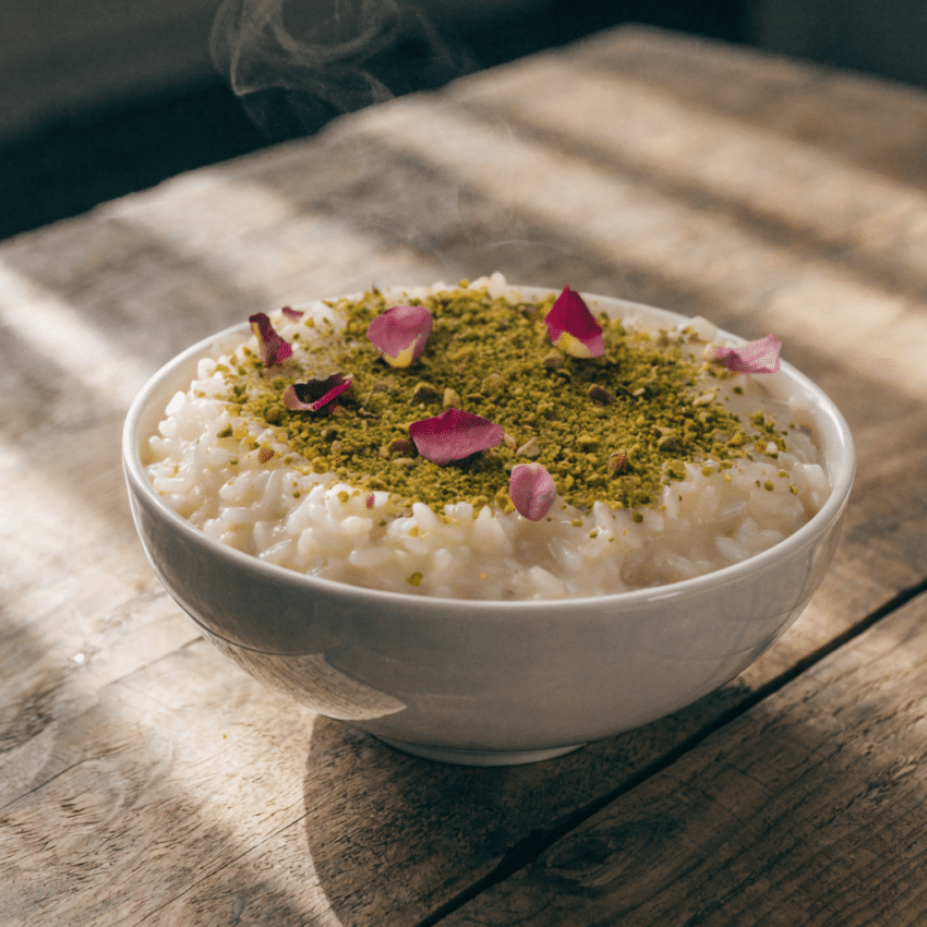 rose pistachio rice pudding