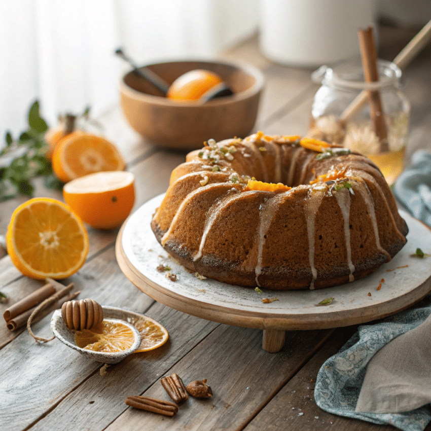 freshly baked spiced orange honey bundt cake