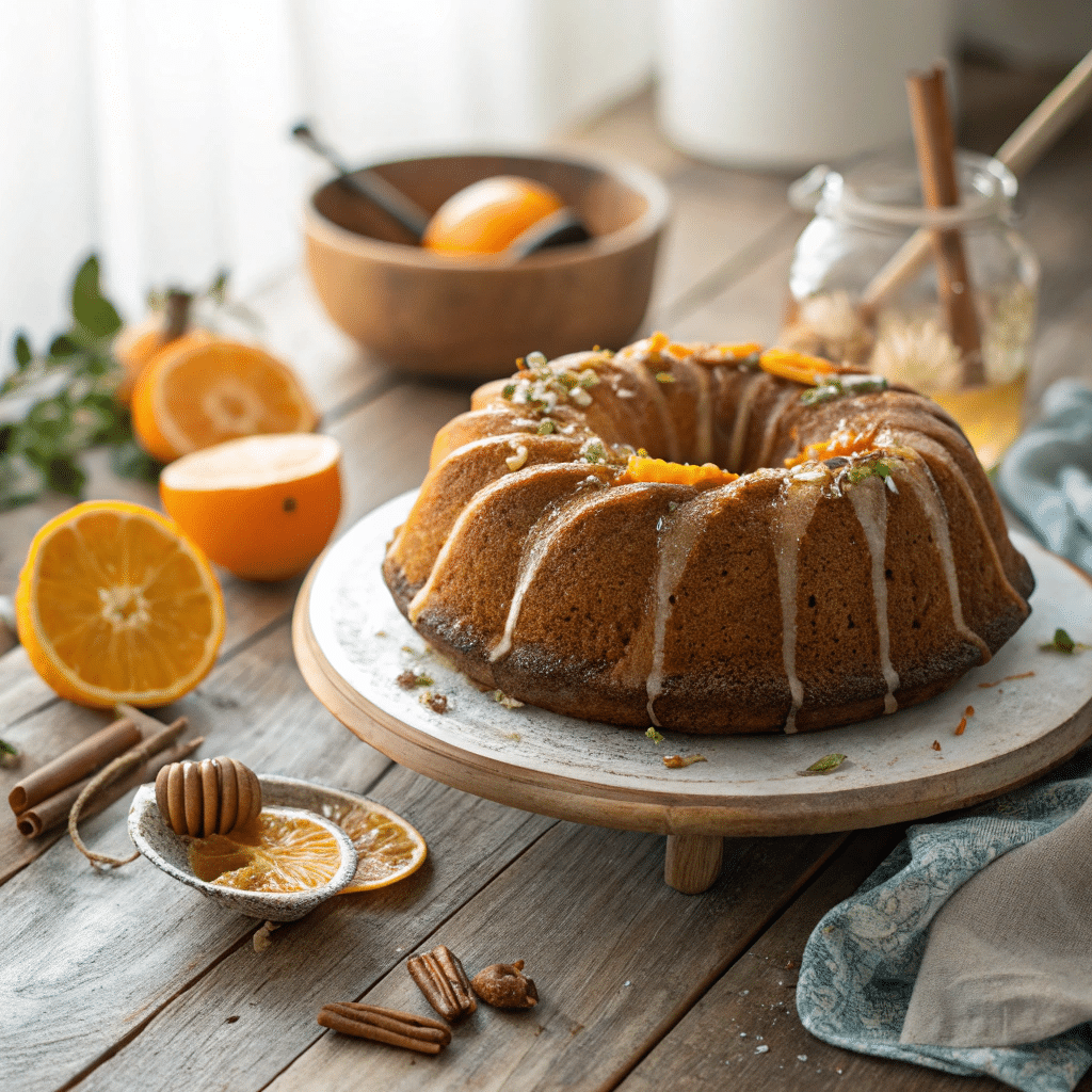 freshly baked spiced orange honey bundt cake