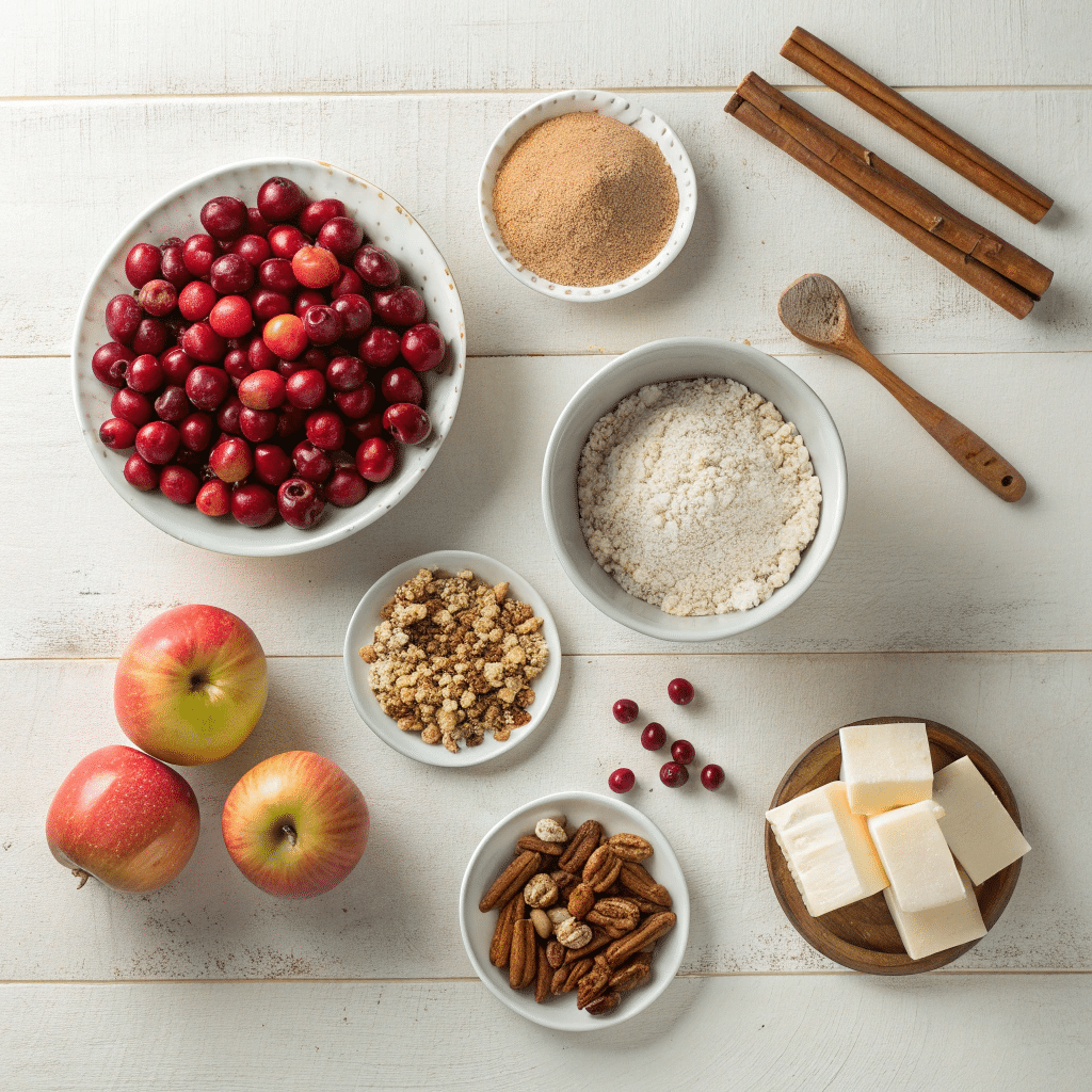 ingredients for apple cranberry crumble bars