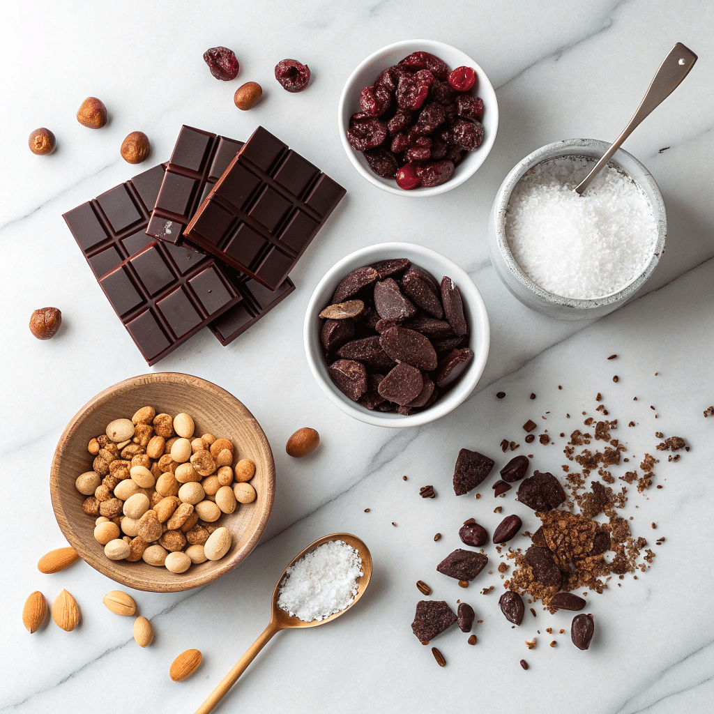 raw ingredients for dark chocolate bark