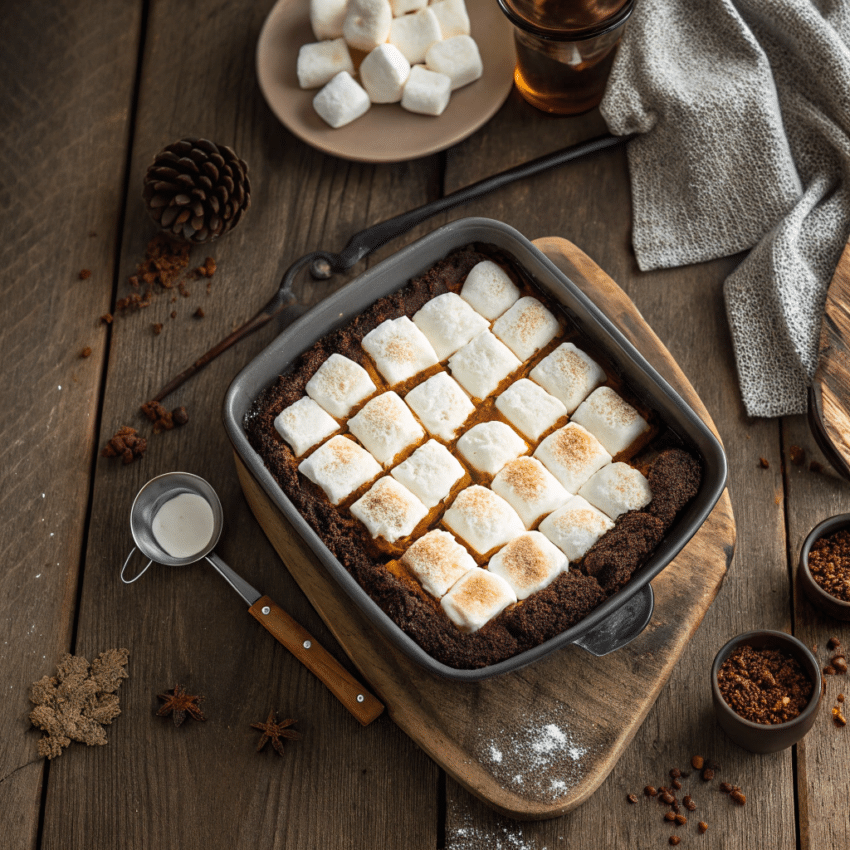 hot cocoa brownies with marshmallow topping