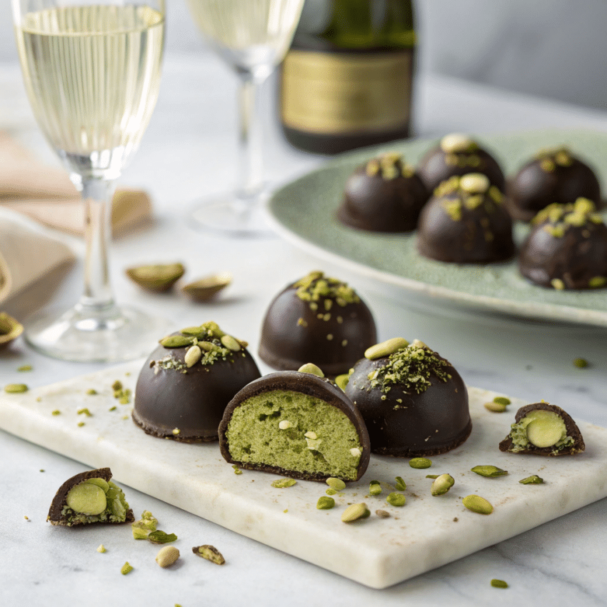 pistachio champagne truffles