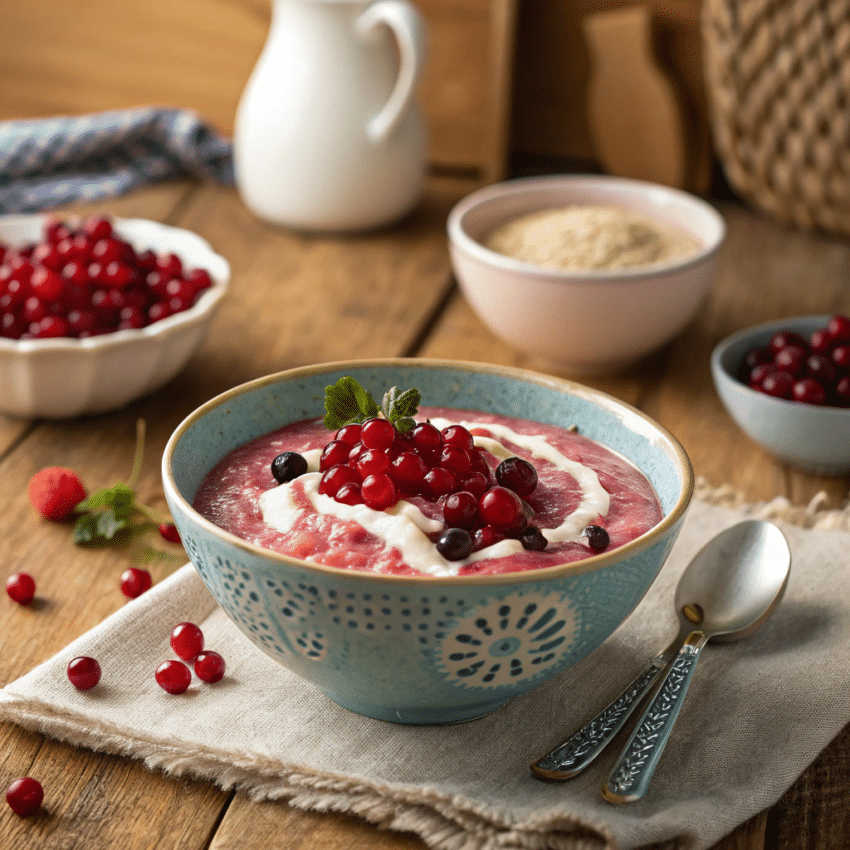 bowl of Finnish vispipuuro berry porridge