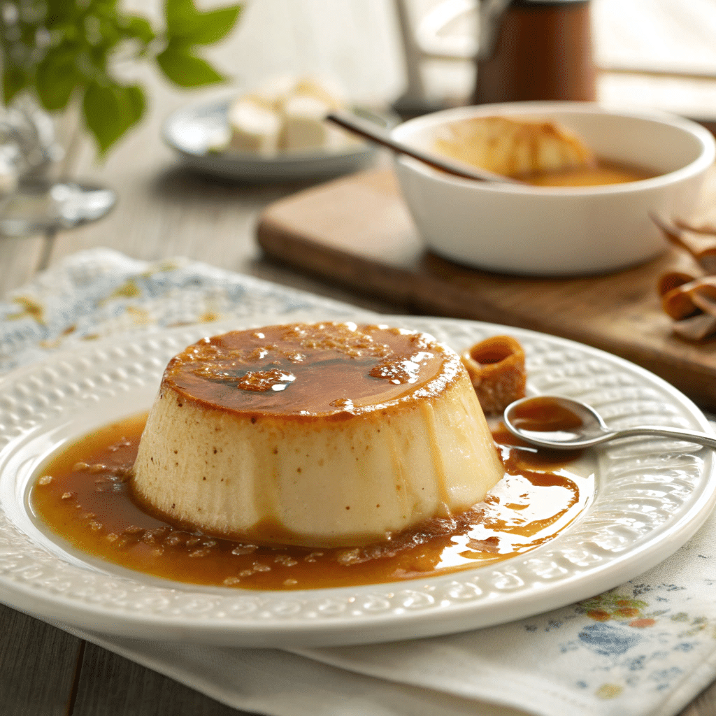 Venezuelan quesillo on a white plate