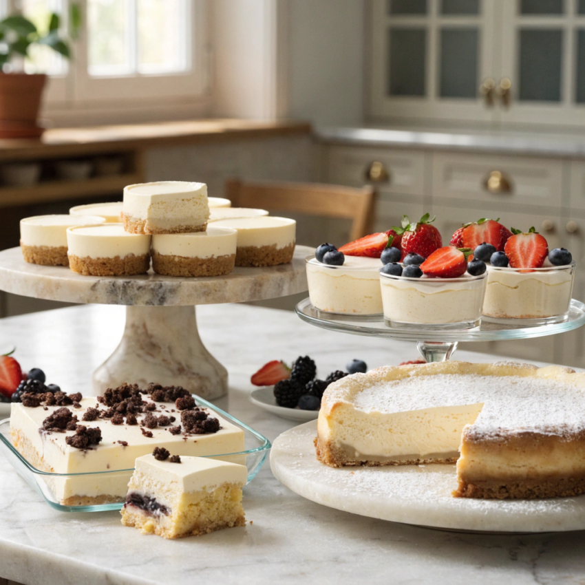 cheesecake desserts including cheesecake bars
