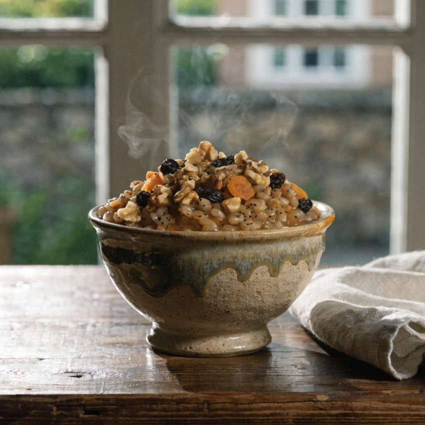 bowl of Byzantine wheat berry pudding
