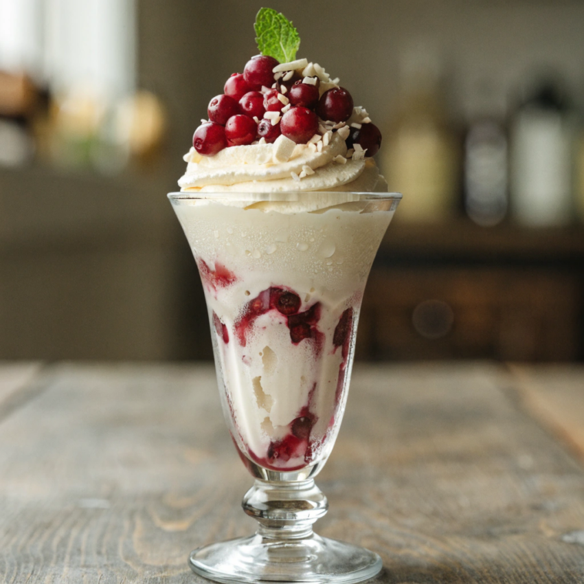glass dessert with creamy Scandinavian lingonberry cream