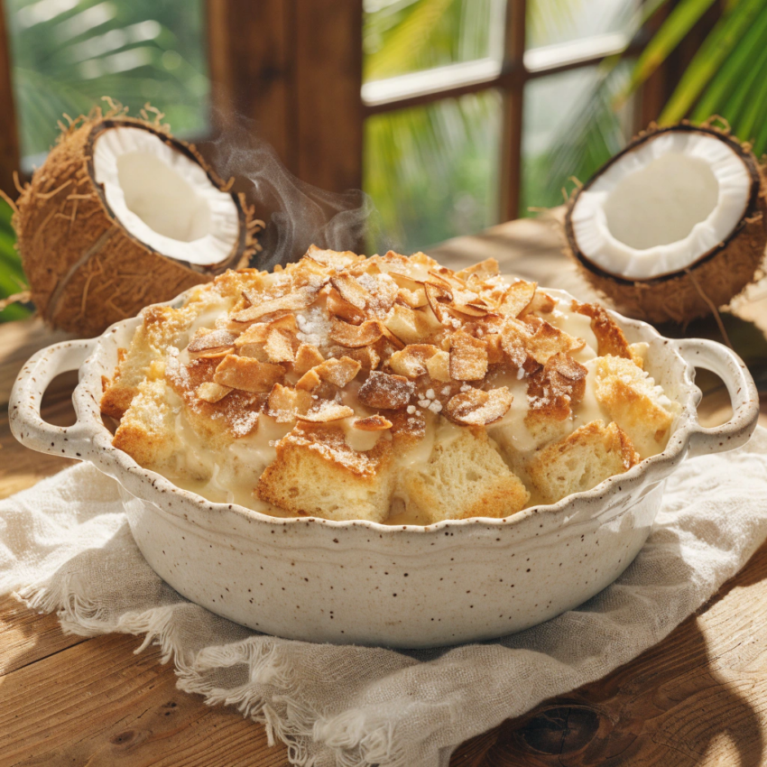Caribbean coconut bread pudding
