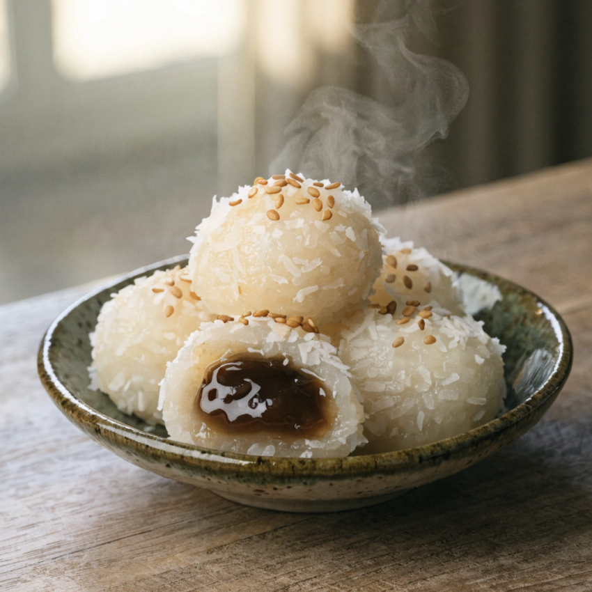 Burmese mont lone yay baw sticky rice balls