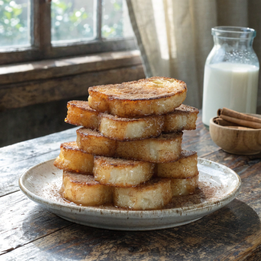 Spanish torrijas milk toast dessert stacked