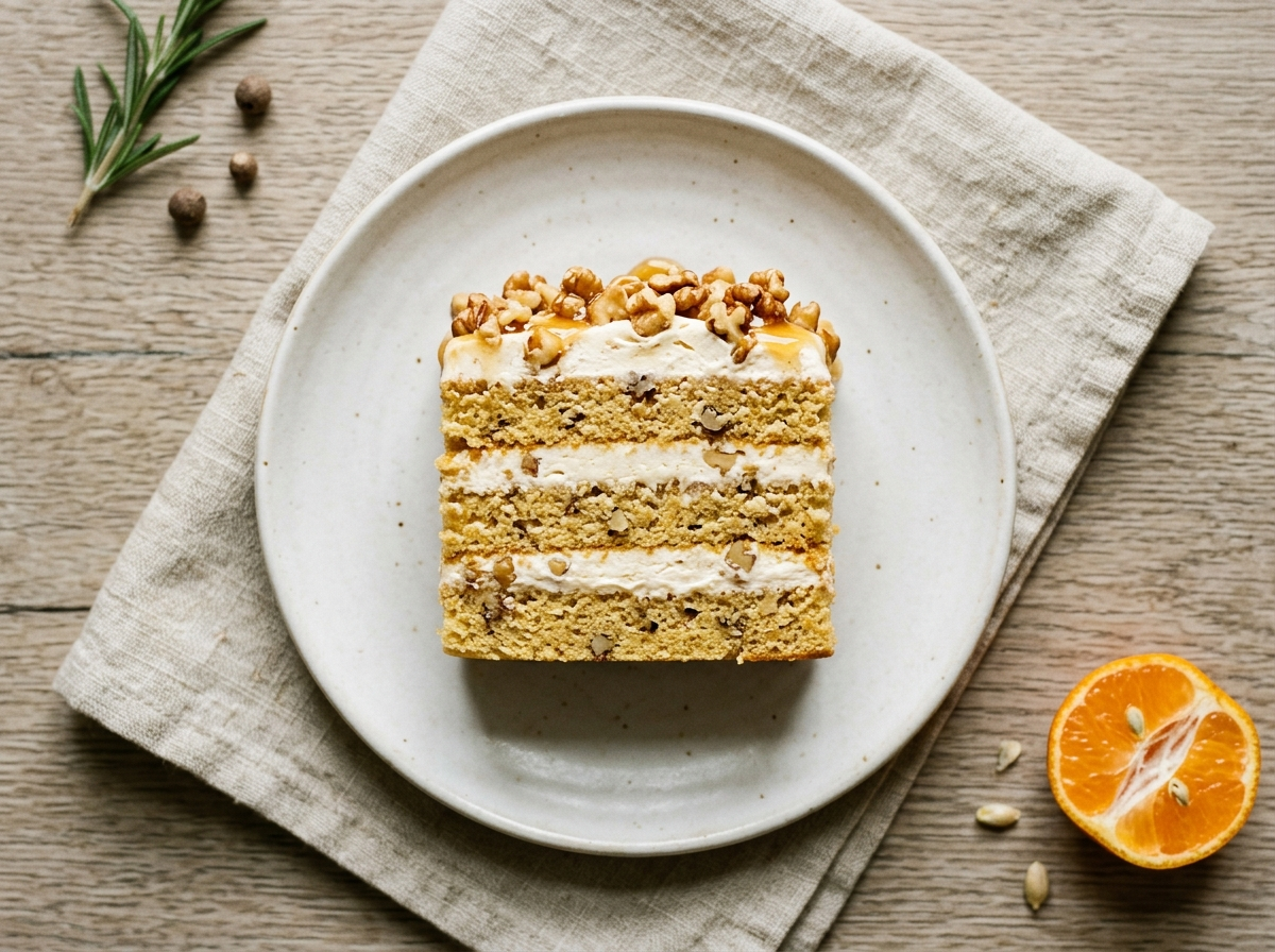 Soft Honey Walnut Sponge Cake with Whipped Cream Layers hero shot